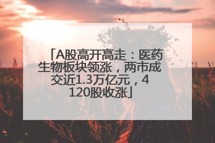 A股高开高走：医药生物板块领涨，两市成交近1.3万亿元，4120股收涨
